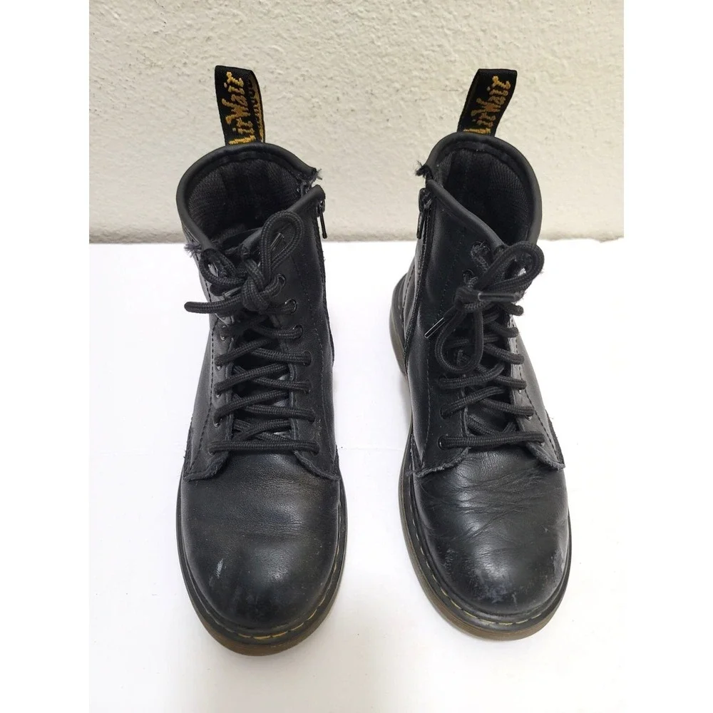 Dr. Martens Youth Black Leather Ankle Boots‎ With Zipper & Laces Size 3